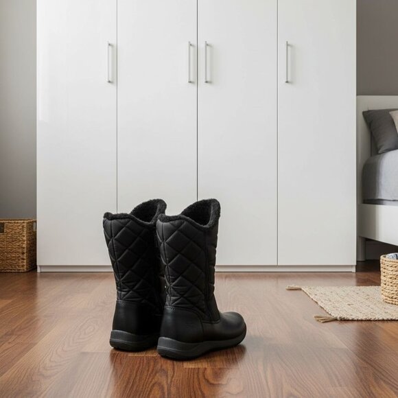 Totes Womens Black Quilted Winter Boots W/ Faux Fur Lining & Side Zippers Size 7 - Picture 2 of 8